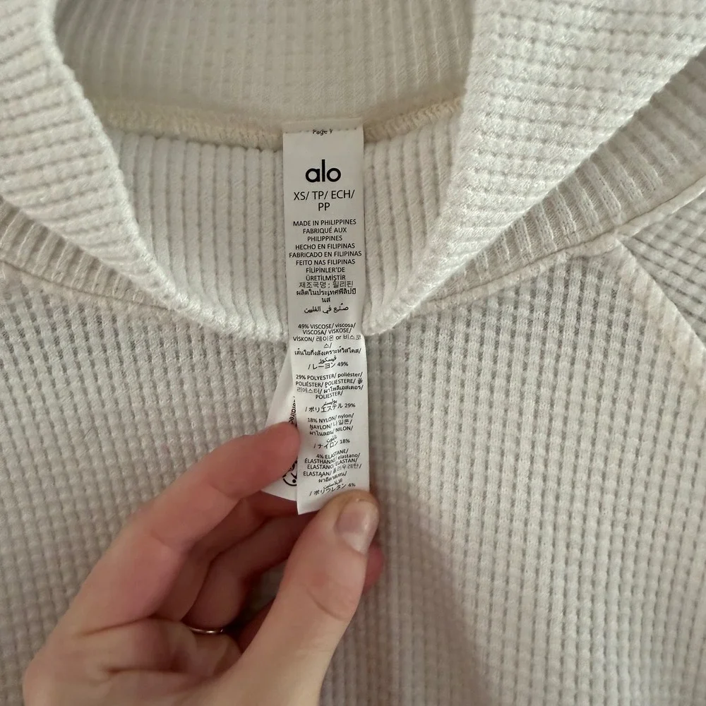 Alo Yoga Women White Waffle Knit Mock Neck Cropped Pullover Sweater XS
